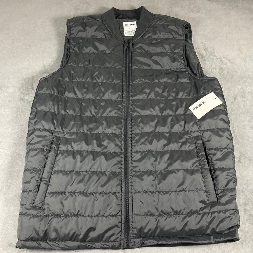 Sonoma Goods For Life Mens Puffer Vest Black Quilted Full Zip Size L NEW